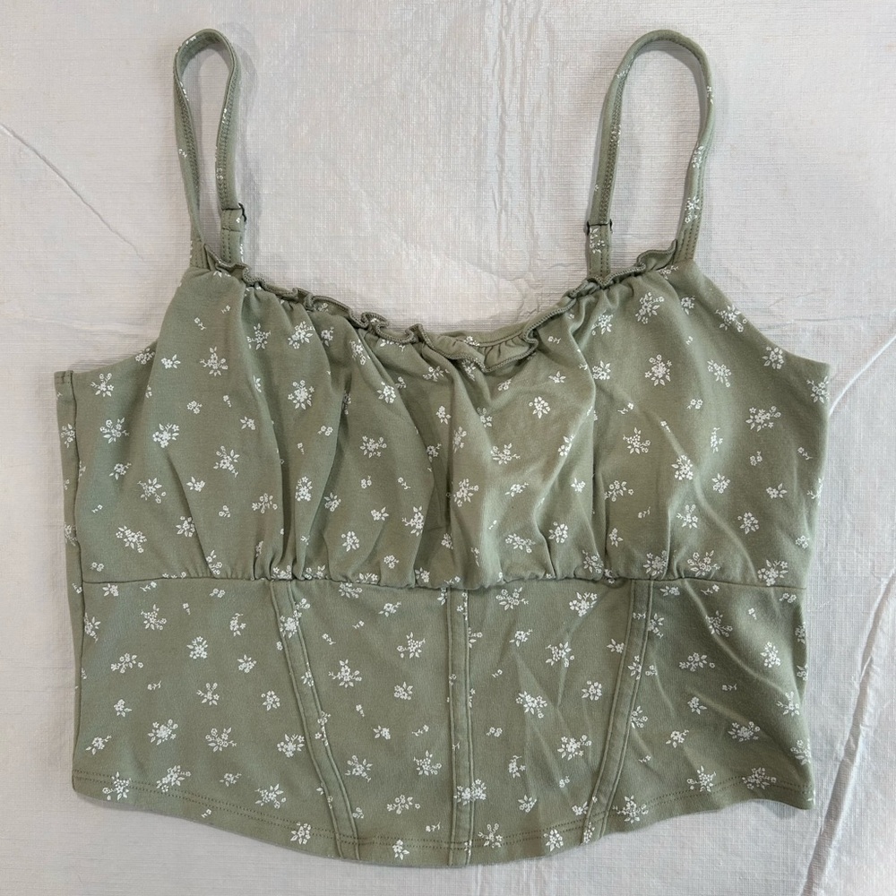 Hollister Sage Green Tank with White Floral Accents